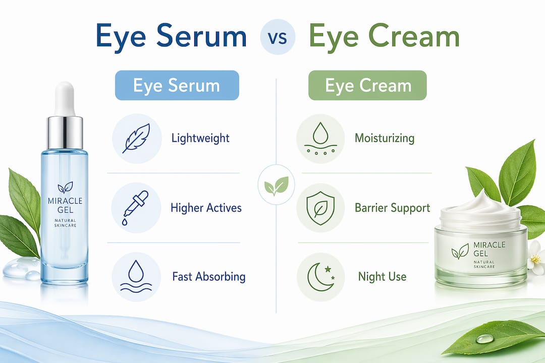 Infographic comparing eye serum and eye cream features