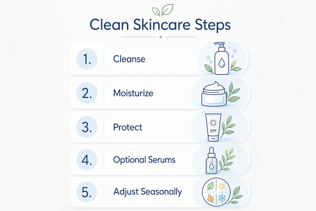 Infographic showing clean skincare routine steps