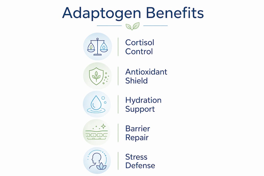 Infographic illustrating adaptogen skincare benefits