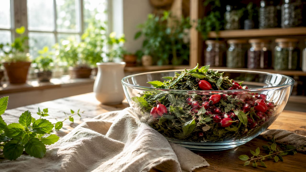 Close-up of hands holding antioxidant botanical ingredients