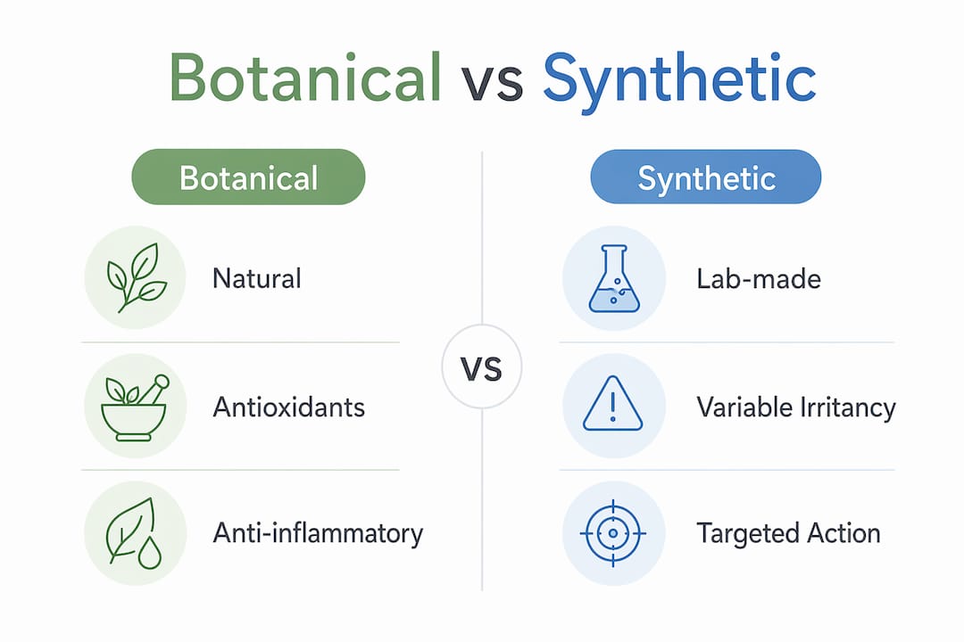 Infographic comparing botanical and synthetic skincare ingredients