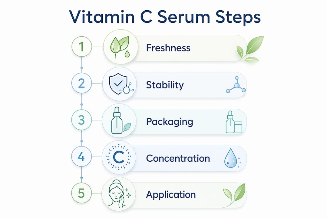 Infographic illustrating vitamin C serum effectiveness factors