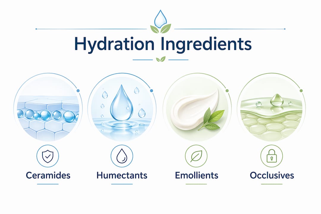 Infographic showing key moisturizing ingredient classes