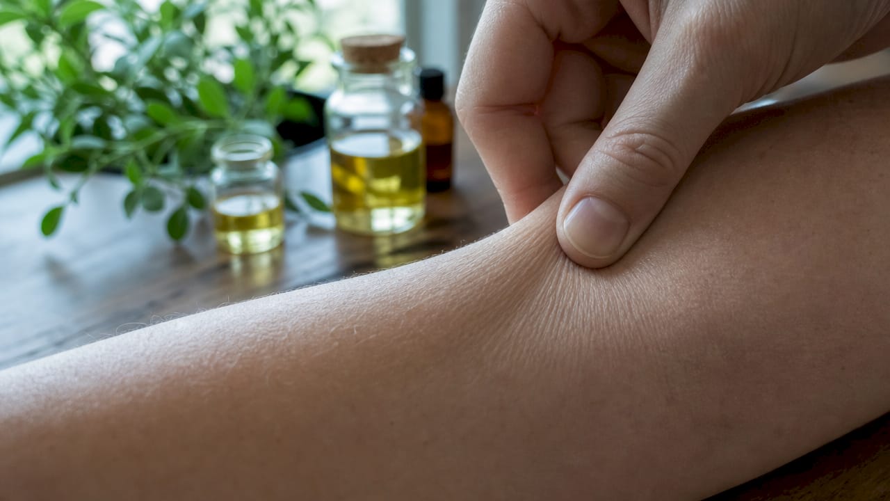 Close-up of skin texture and elasticity test