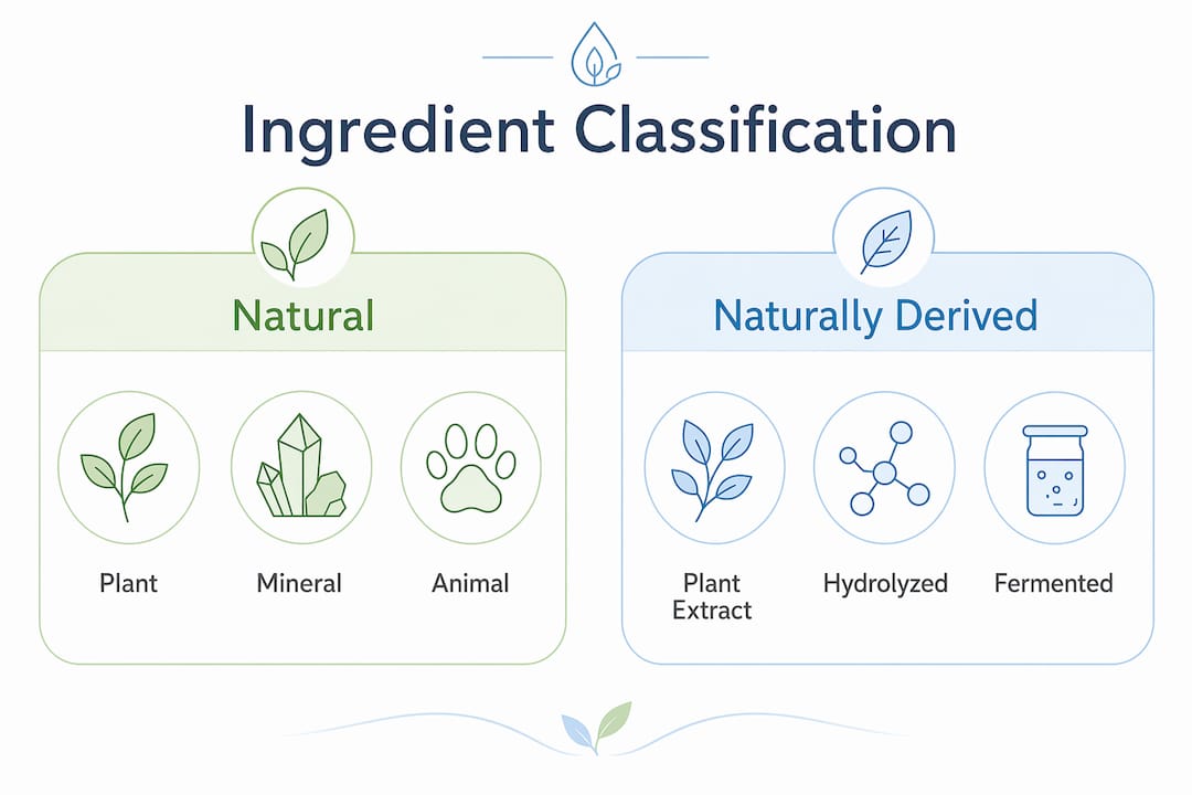 Infographic comparing natural and naturally derived skincare ingredients