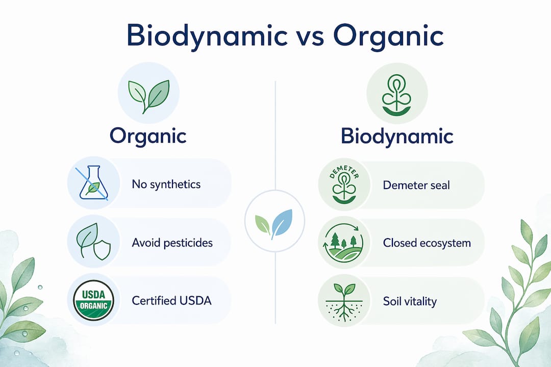 Infographic comparing biodynamic and organic skincare