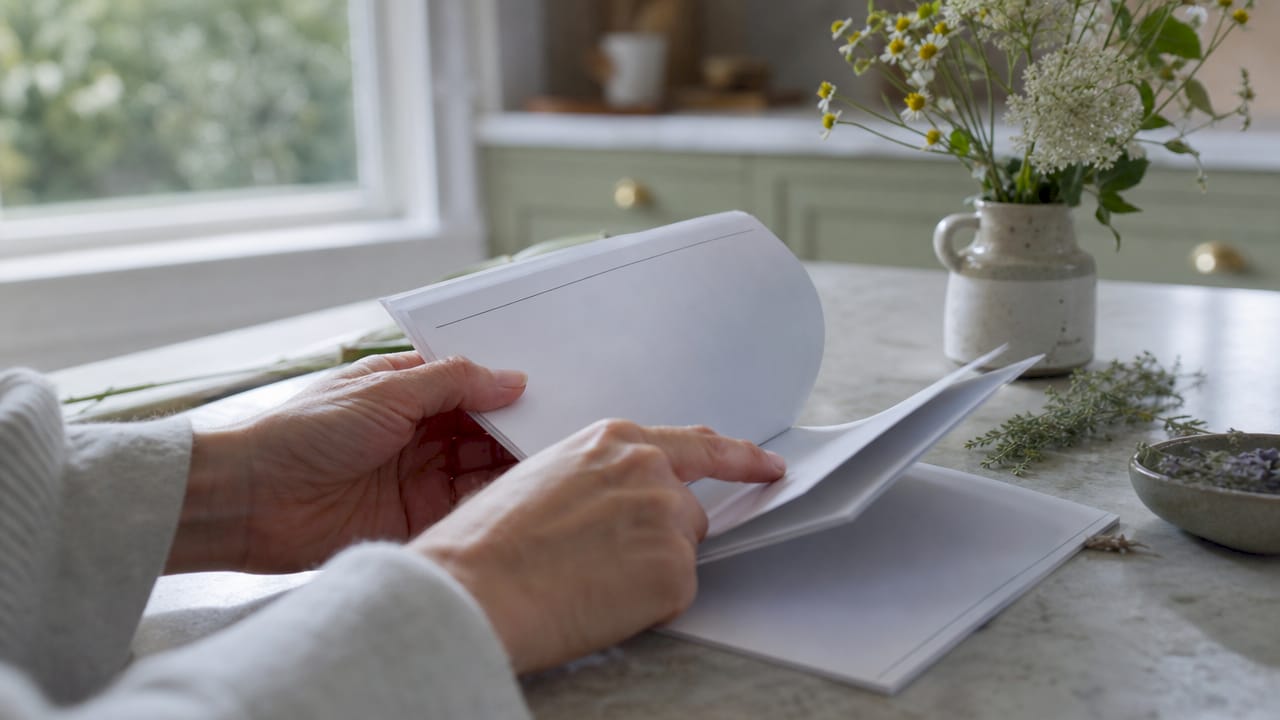 Hands reviewing skincare certification booklet