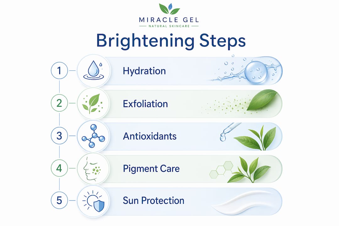 Infographic of brightening skincare routine steps