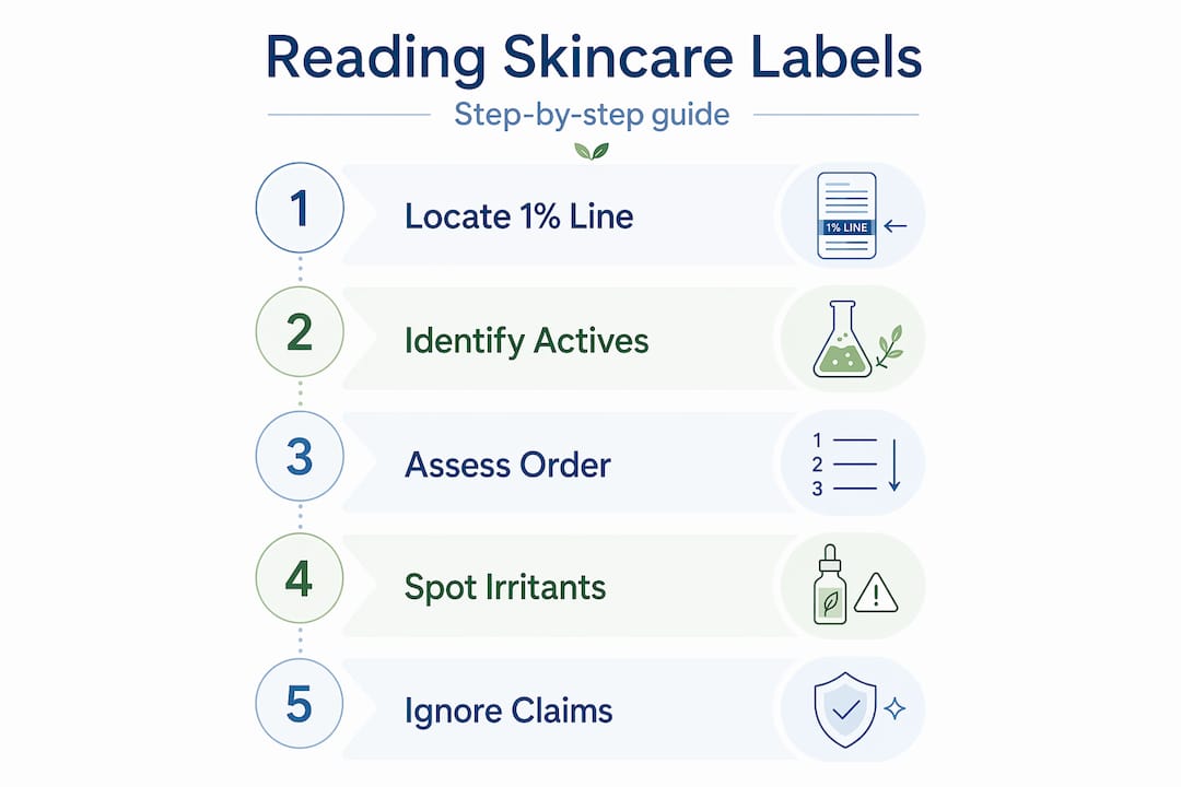 Infographic outlining steps to read skincare labels