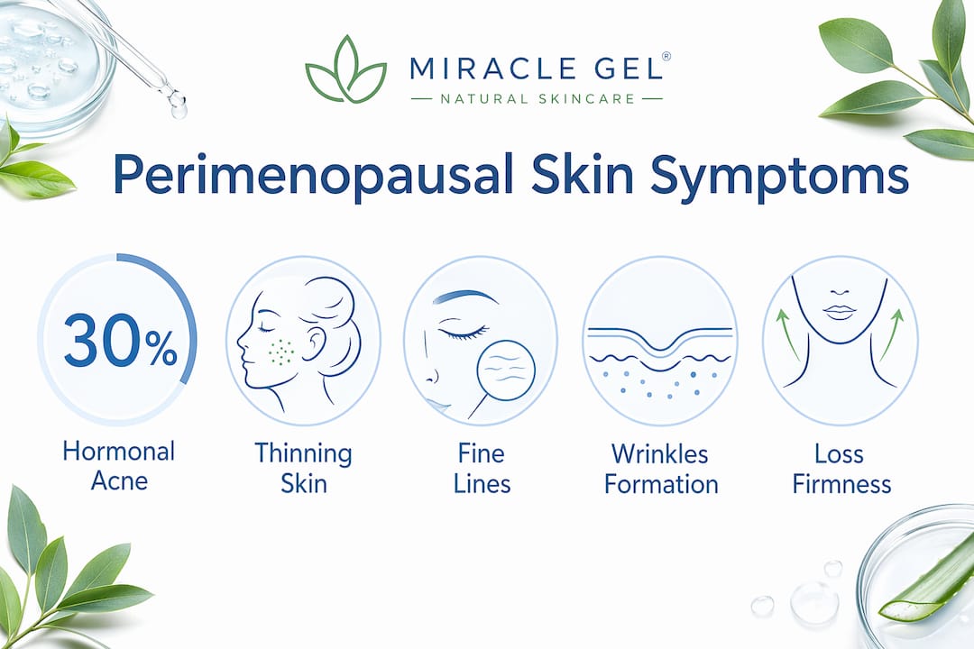 Infographic showing key symptoms of perimenopausal skin