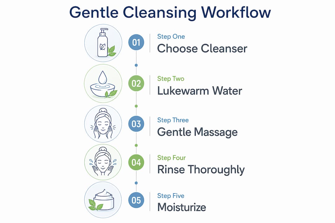 Infographic depicting gentle face cleansing steps