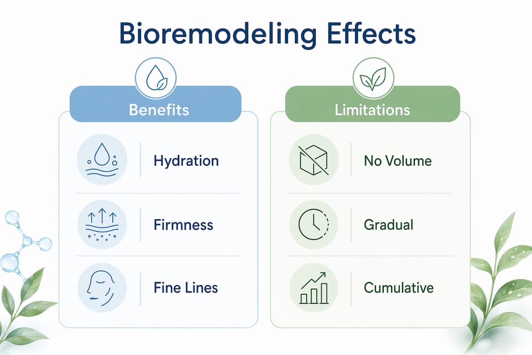 Infographic comparing bioremodeling benefits and limitations