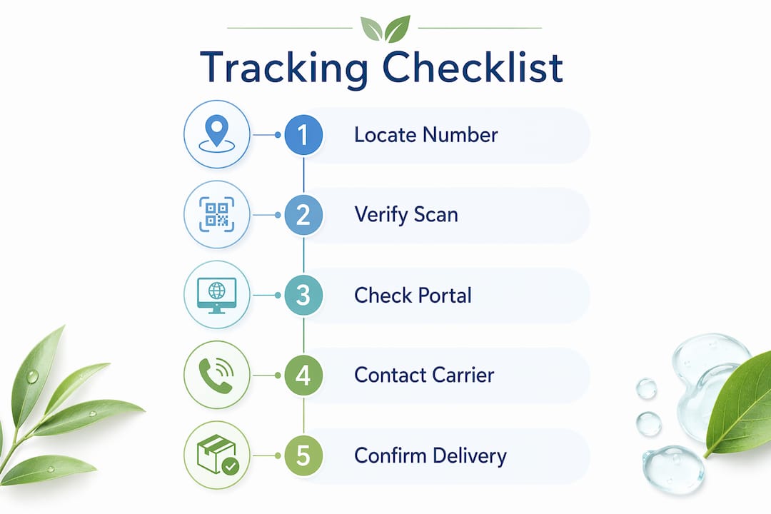 Infographic showing skincare parcel tracking checklist steps
