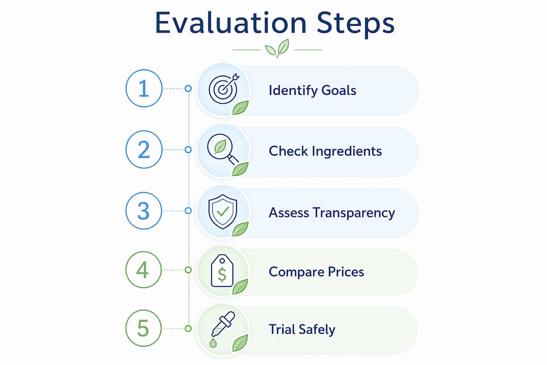 Infographic showing skincare brand evaluation steps