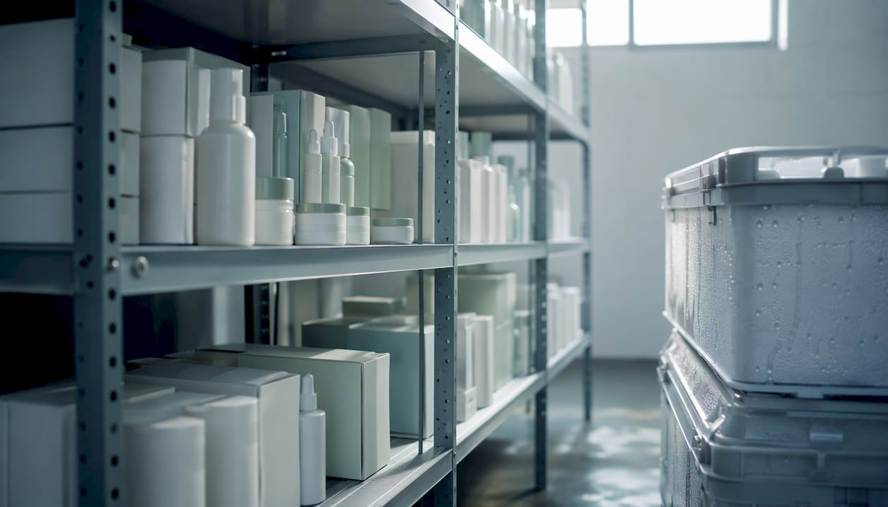 Refrigerated truck with skincare products and cold chain environment