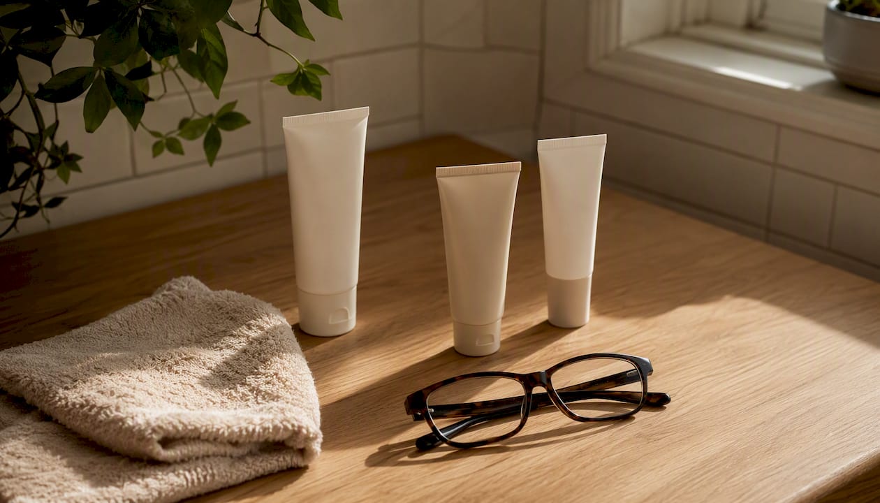 Flat lay of sensitive skin skincare essentials