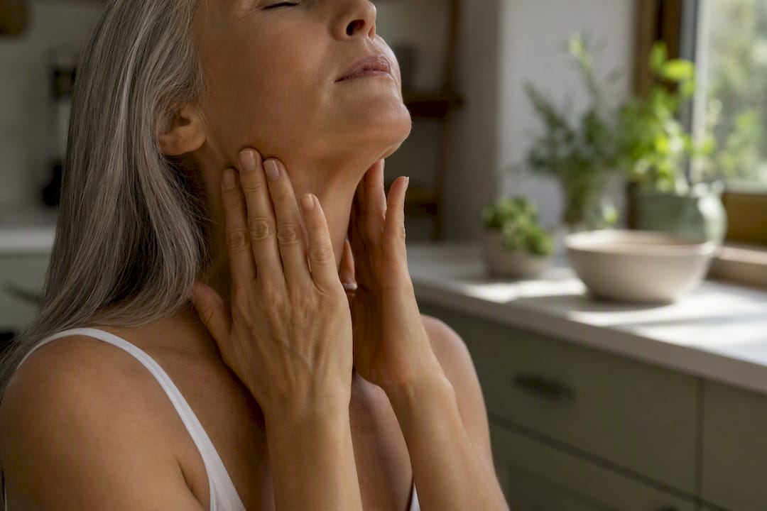 Hands massaging jaw and neck area