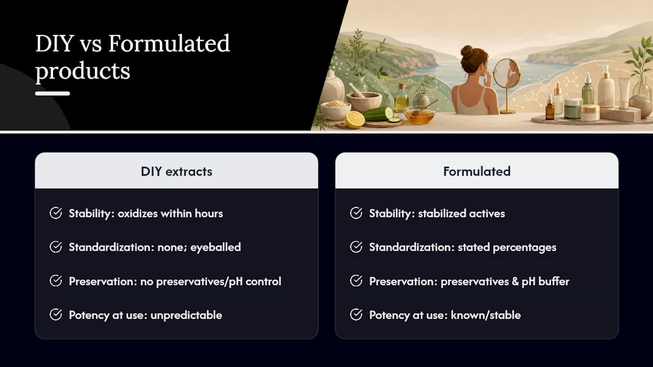Why Formulated Products Often Beat DIY Extracts — overview diagram