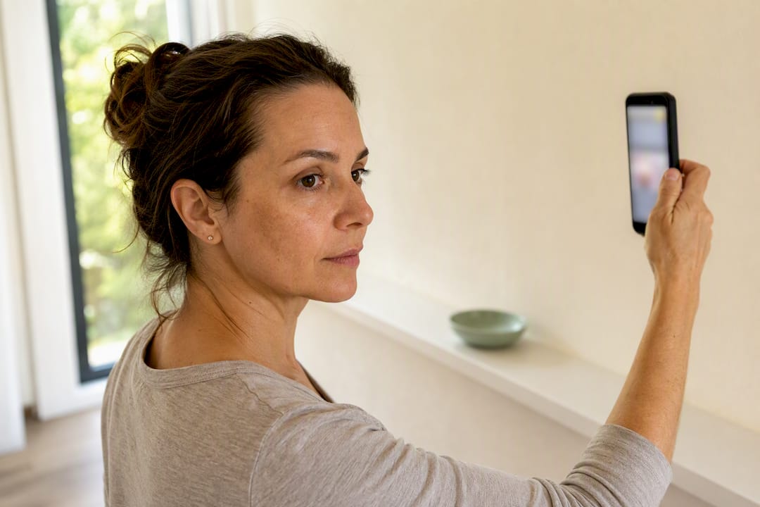 Woman taking a consistent skincare progress photo