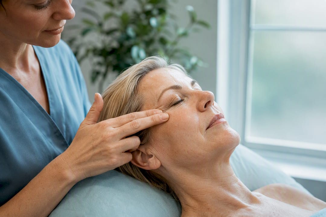 Gentle lymphatic massage beneath eye