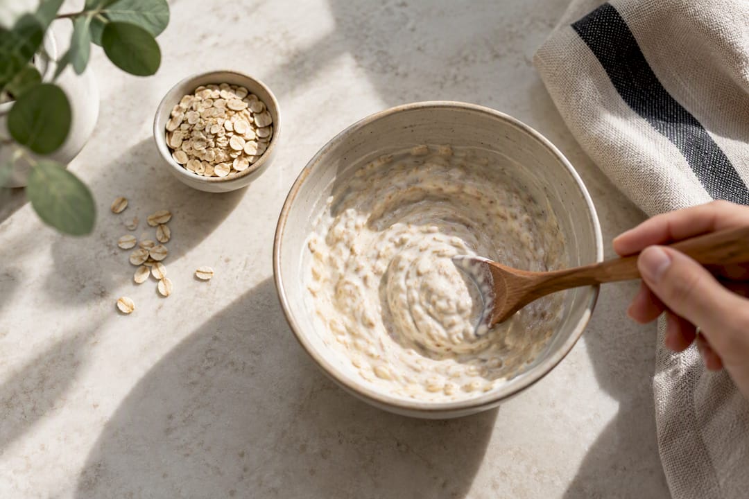 Bowl of prepared colloidal oatmeal mask