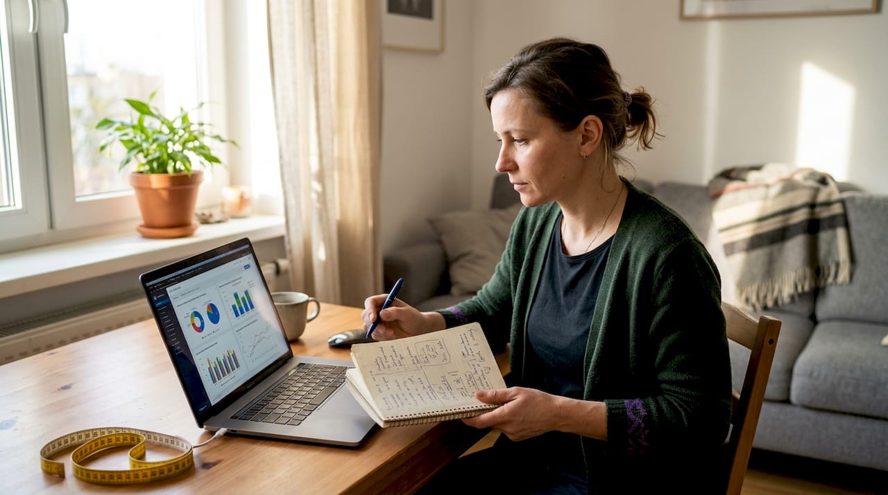 Kobieta przygląda się efektom terapii peptydowej i ocenia jej rezultaty.