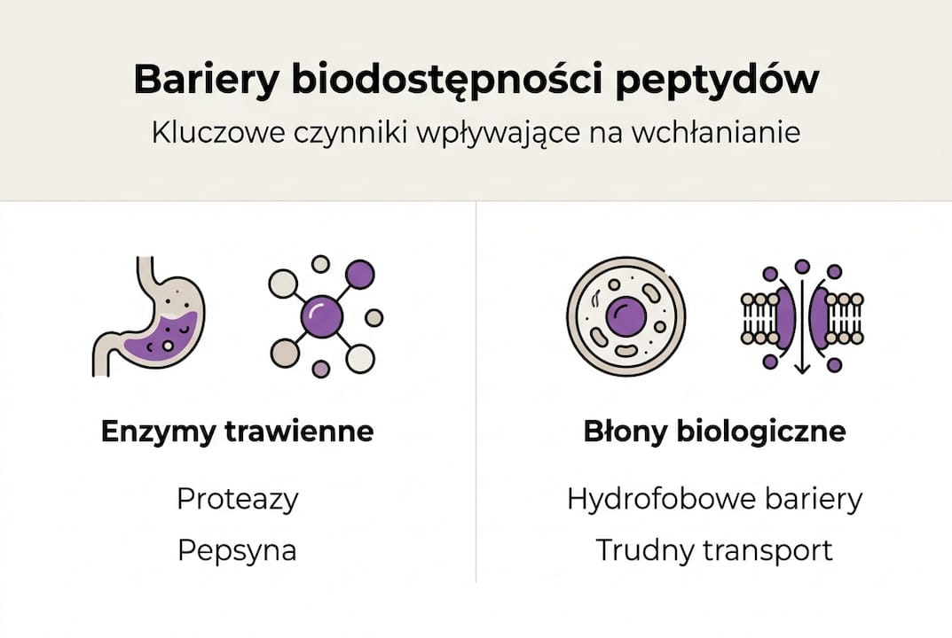 Infografika: Co utrudnia wchłanianie peptydów przez organizm?