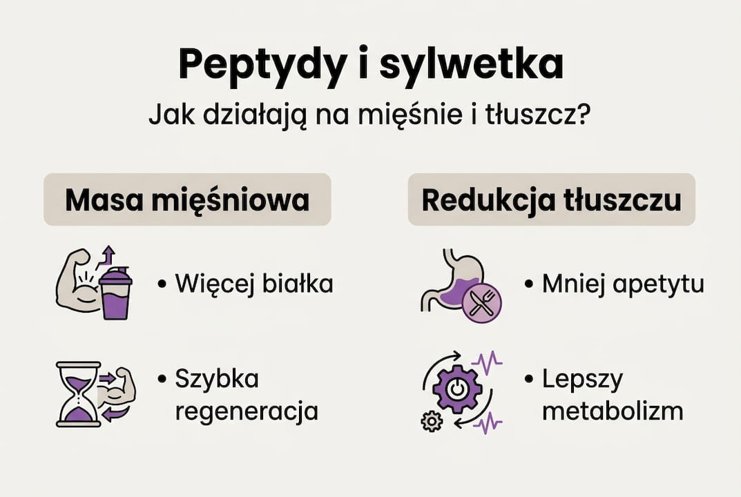 Infografika: Peptydy – jak wspierają budowę mięśni i pomagają w redukcji tkanki tłuszczowej