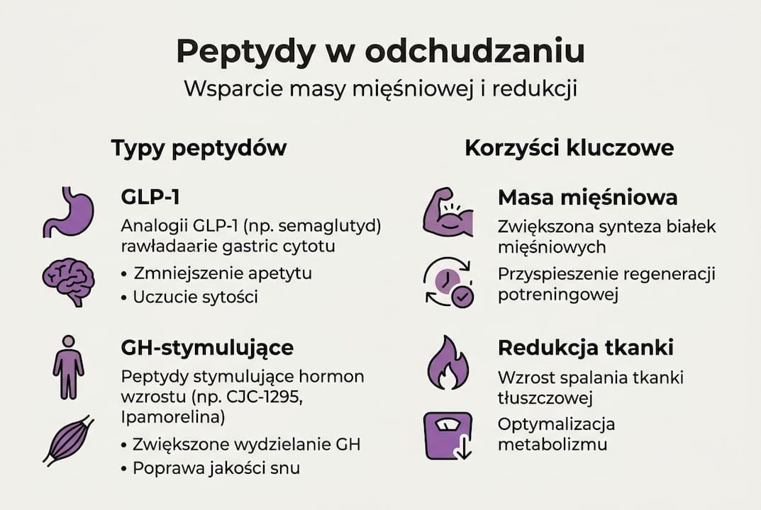 Grafika przedstawiająca peptydy oraz korzyści z ich stosowania