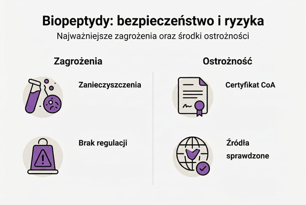 Infografika przedstawiająca najważniejsze informacje na temat bezpieczeństwa stosowania biopeptydów