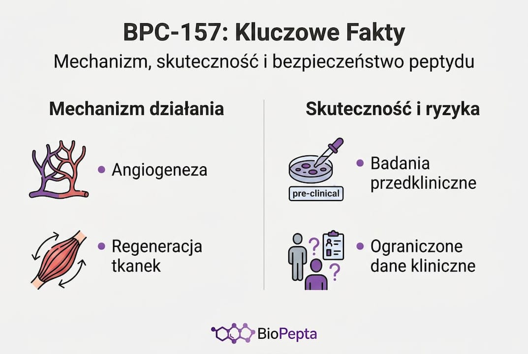 Infografika przedstawiająca, jak działa BPC-157 oraz jakie przynosi efekty