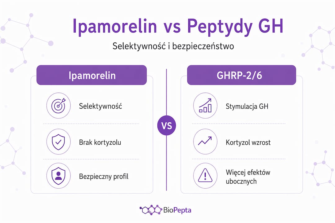 Infografika przedstawiająca porównanie ipamorelinu z innymi peptydami