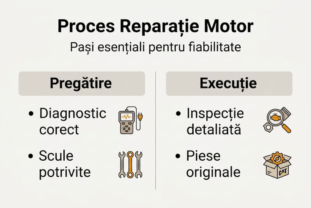 Ghid vizual pentru etapele de reparație ale unui motor Caterpillar