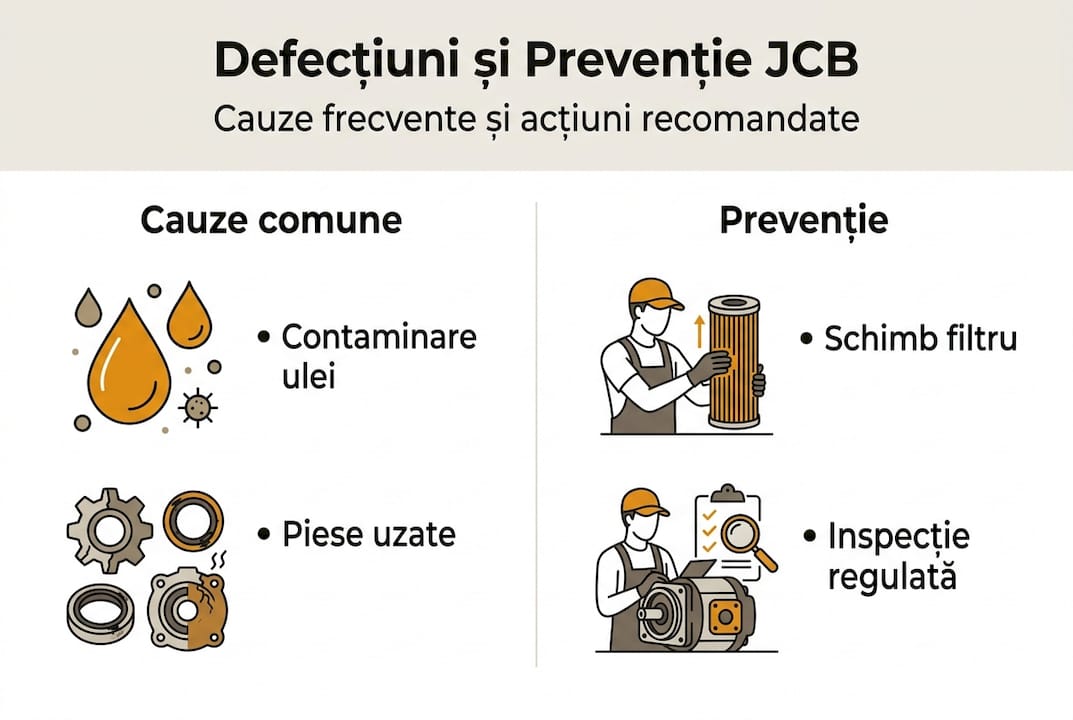 Infografic: cele mai frecvente probleme la pompele hidraulice JCB și cum le poți preveni