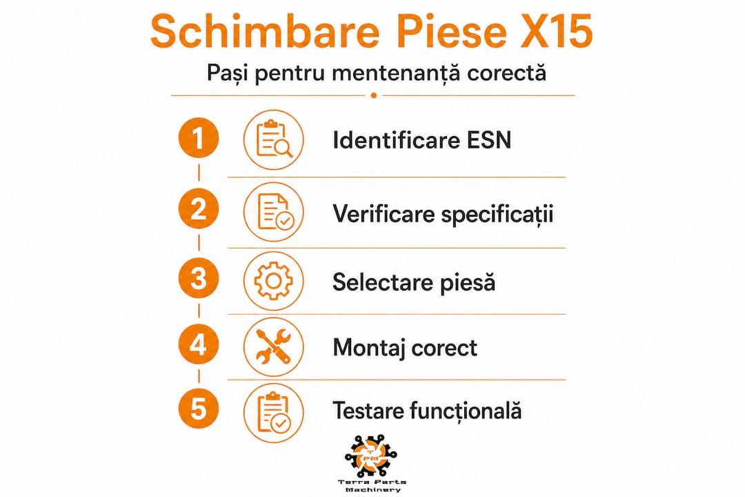 Infografic: Pașii de urmat pentru înlocuirea pieselor la motorul Cummins X15