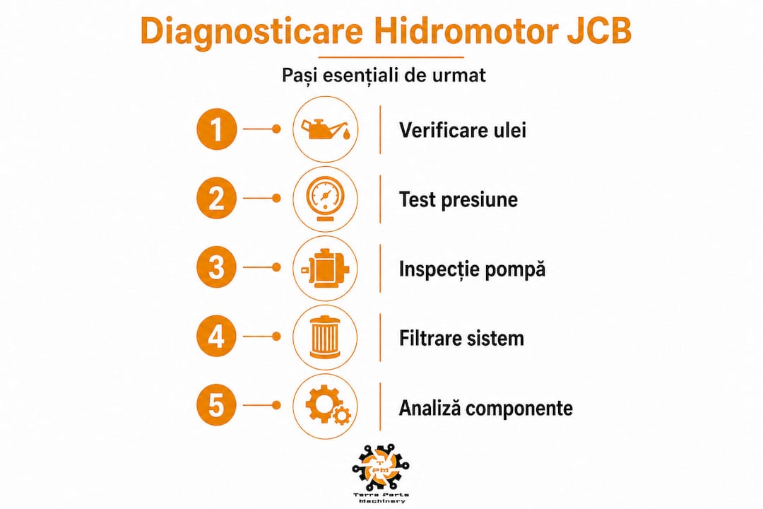 Infografic: Cum verifici hidromotorul JCB în 5 pași simpli