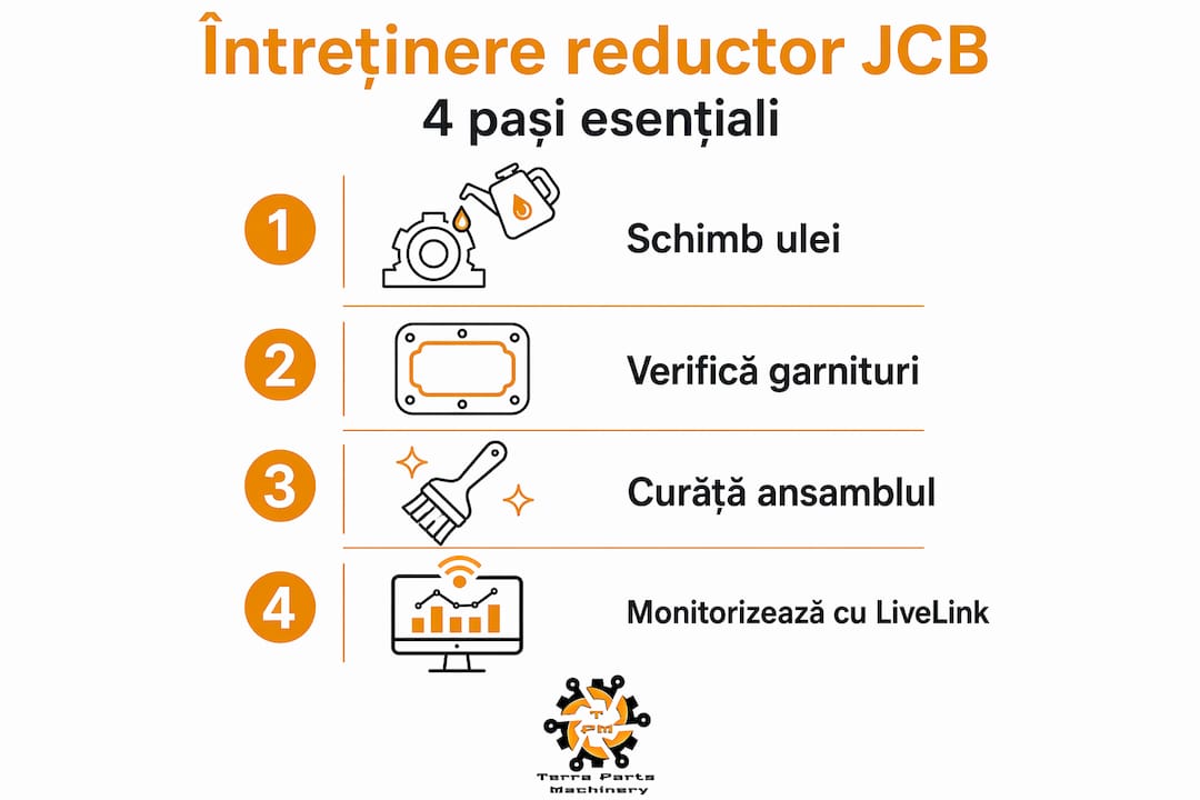 Infografic: cum să întreții corect reductorul JCB – pași esențiali