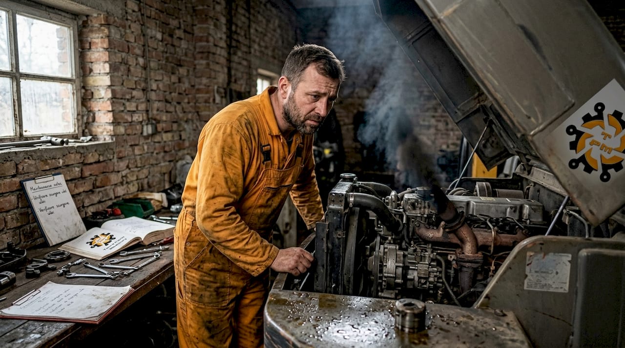 Utilaj Kubota care prezintă semne de probleme la motor