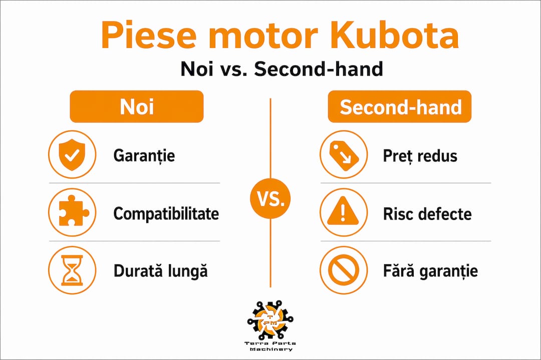 Infografic: diferențe între piese de motor Kubota noi și la mâna a doua