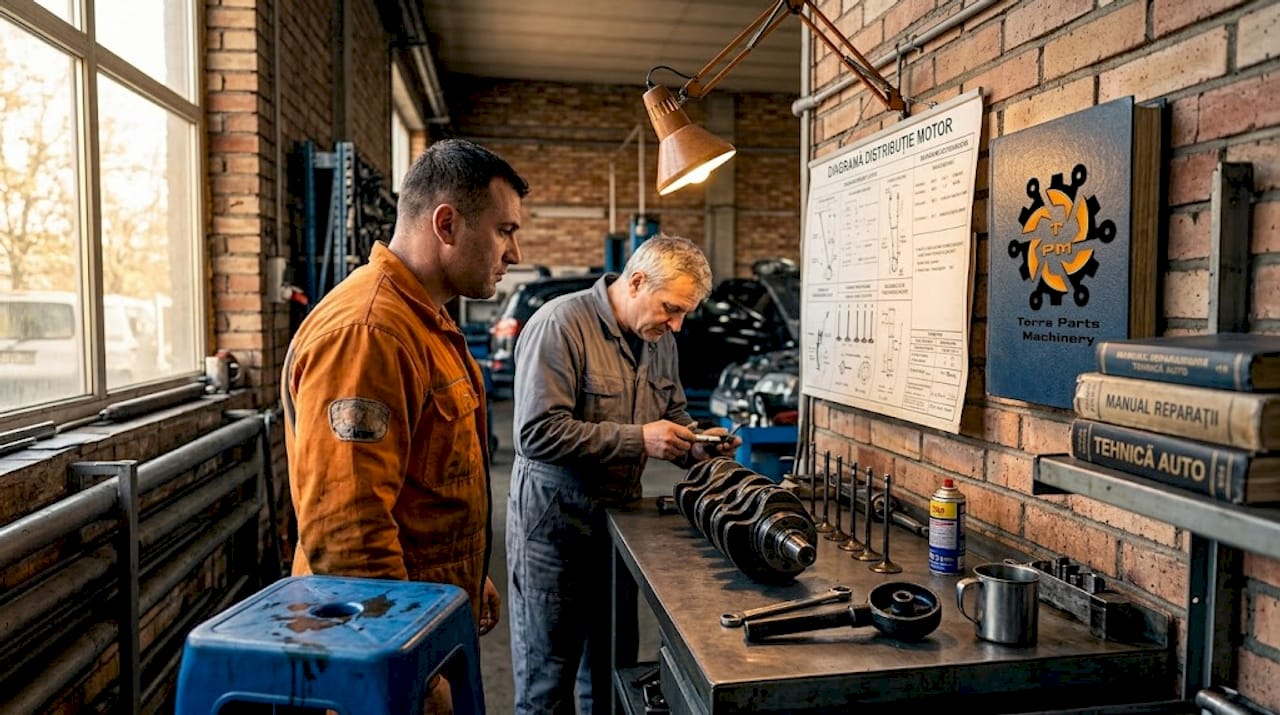 Mecanicii inspectează piesele motorului Isuzu
