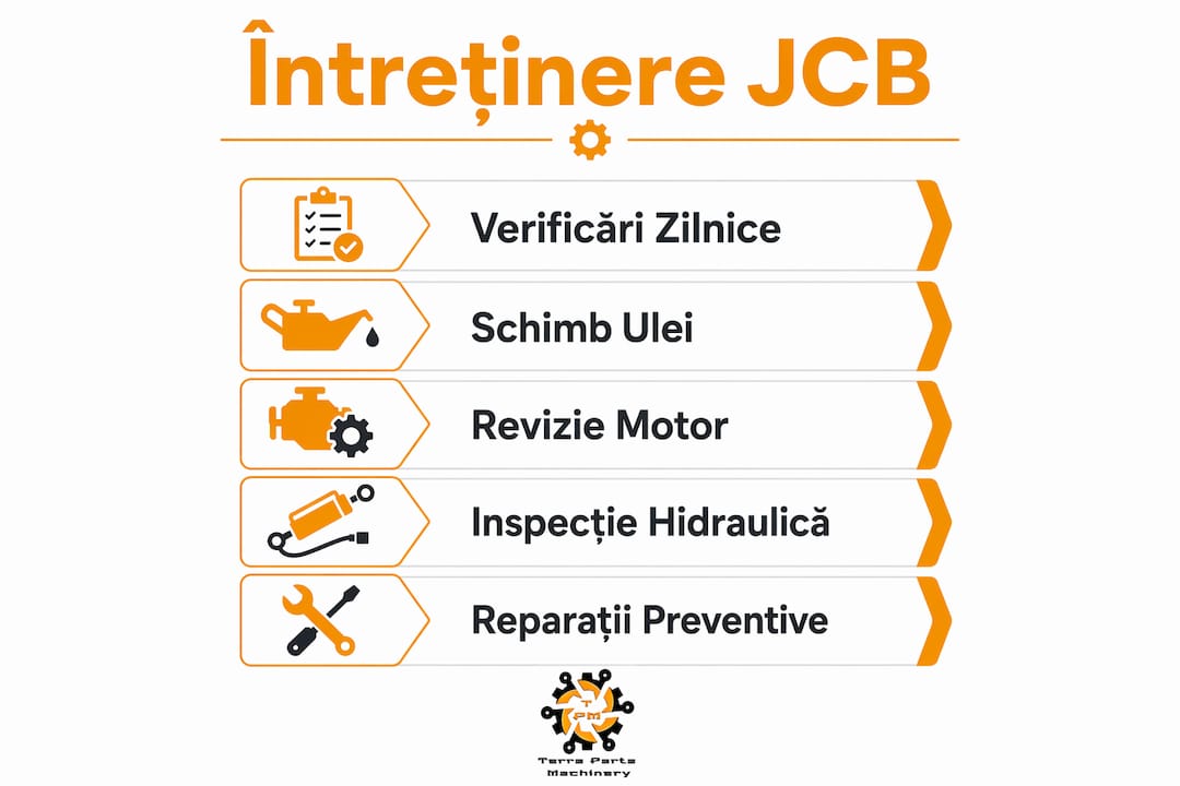 Ghid vizual cu pașii esențiali pentru întreținerea unui buldoexcavator JCB