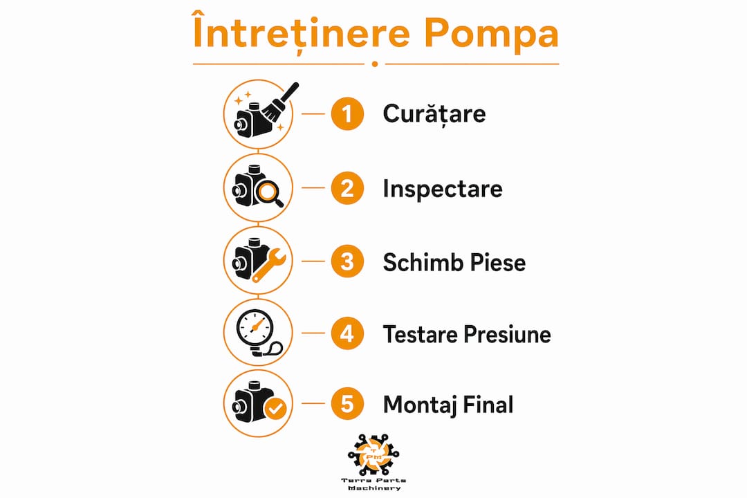 Infografic: Pașii esențiali pentru întreținerea corectă a unei pompe Kawasaki