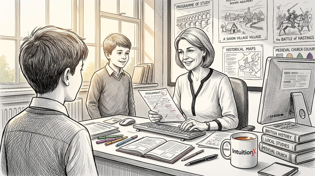 Teacher giving assignment feedback to a student