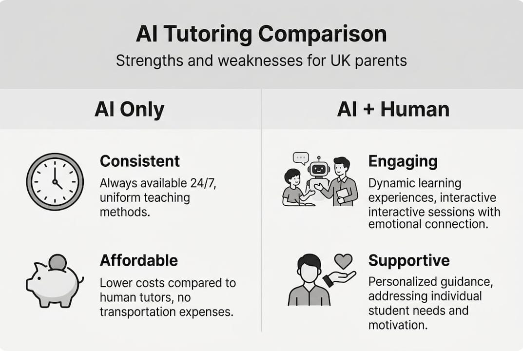 Infographic comparing AI to hybrid tutoring