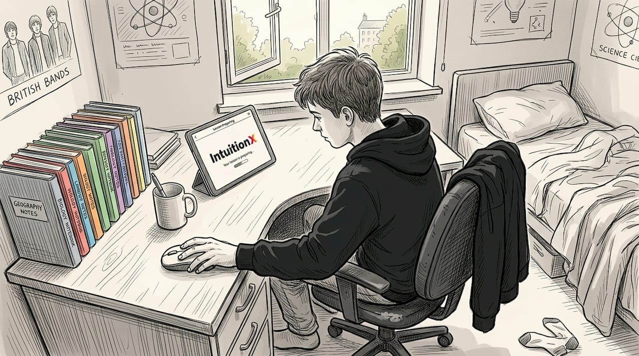 Teen organizing desk for online learning at home