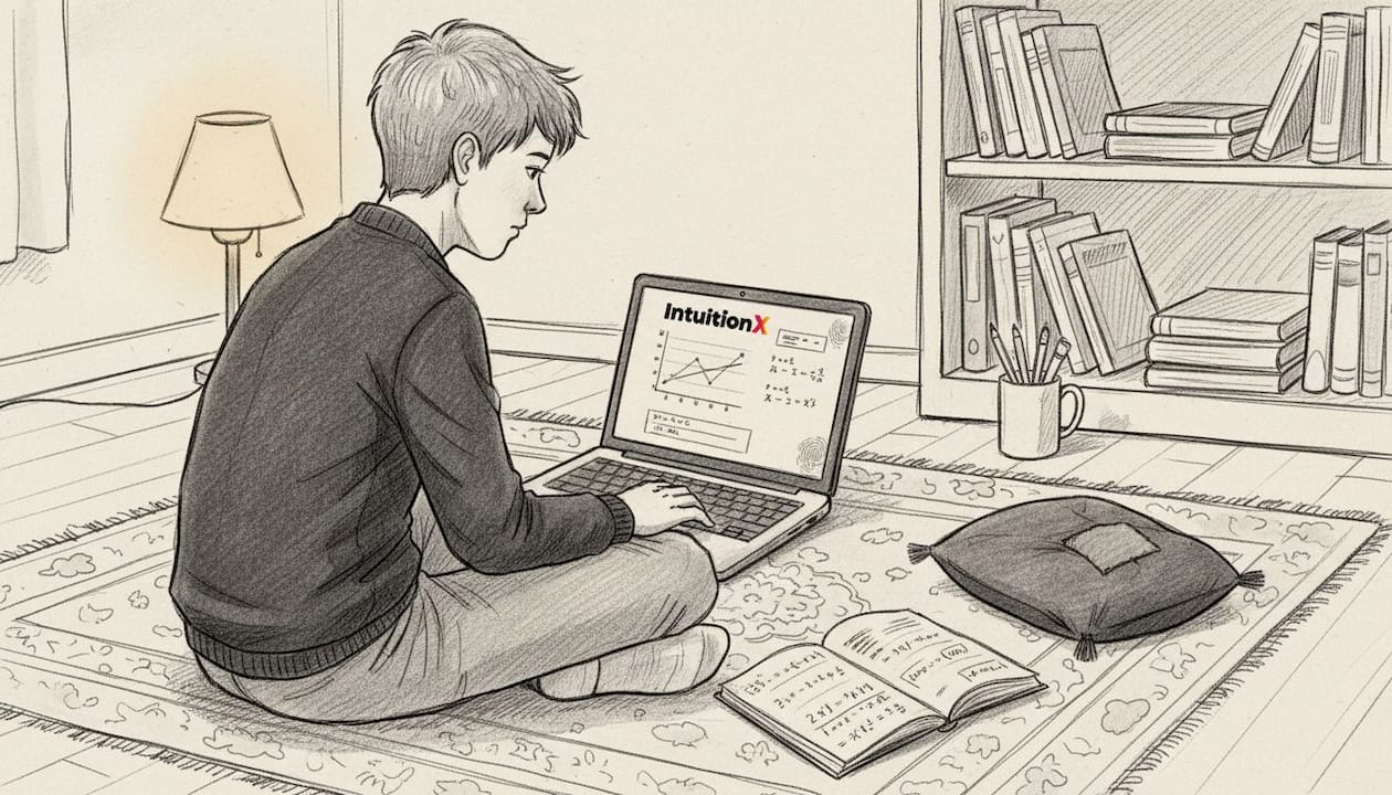 Teen using educational software at home