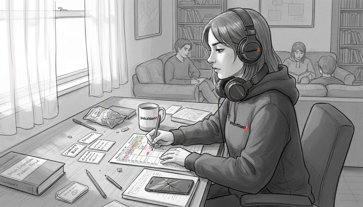 Teen student filling learning checklist at desk