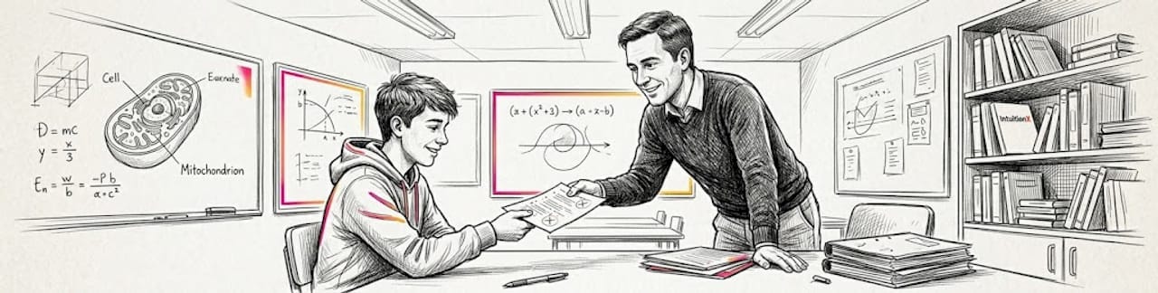 Teacher giving feedback to student in classroom