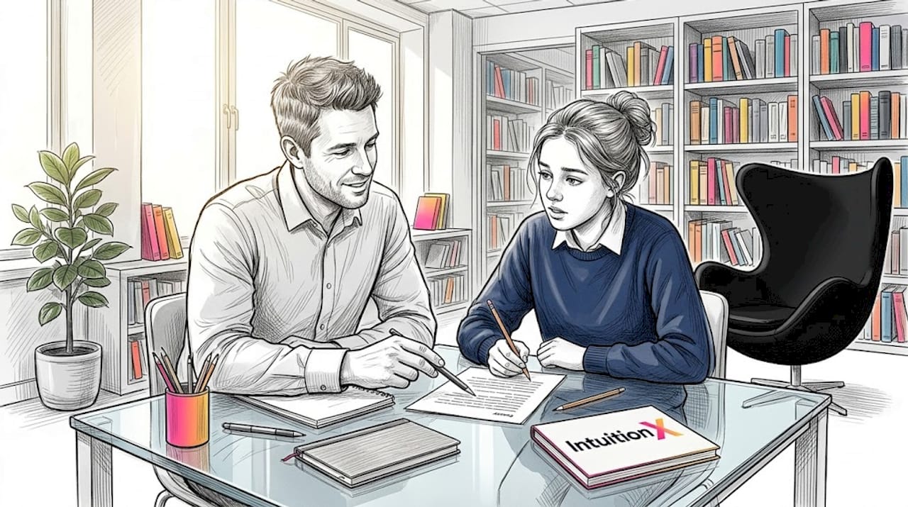 Teacher giving personal feedback to student