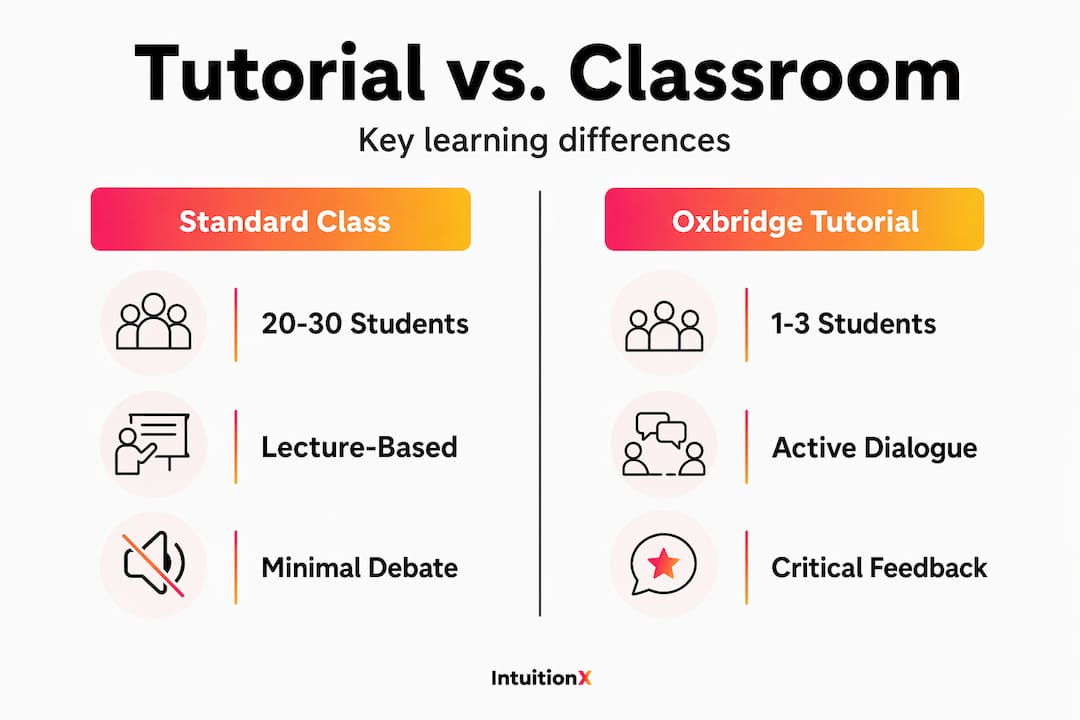 Infographic comparing Oxbridge tutorials and standard classes